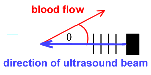 blood flow at an angle to the probe..